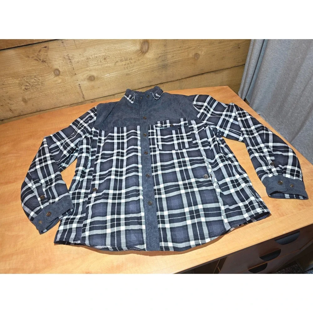 The North Face Mens Plaid Flannel Sherpa Lined Shirt Jacket Corduroy Trim Blk XL